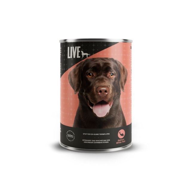 LIVE Dog Vådfoder m Laks/Hvidfisk 395g