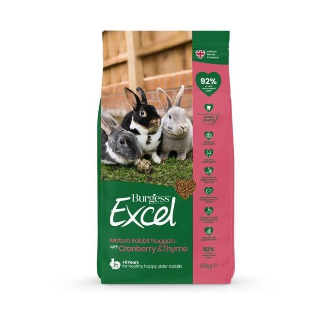 Burgess Excel kanin nuggets Mature 5+ år, 1,5 kg